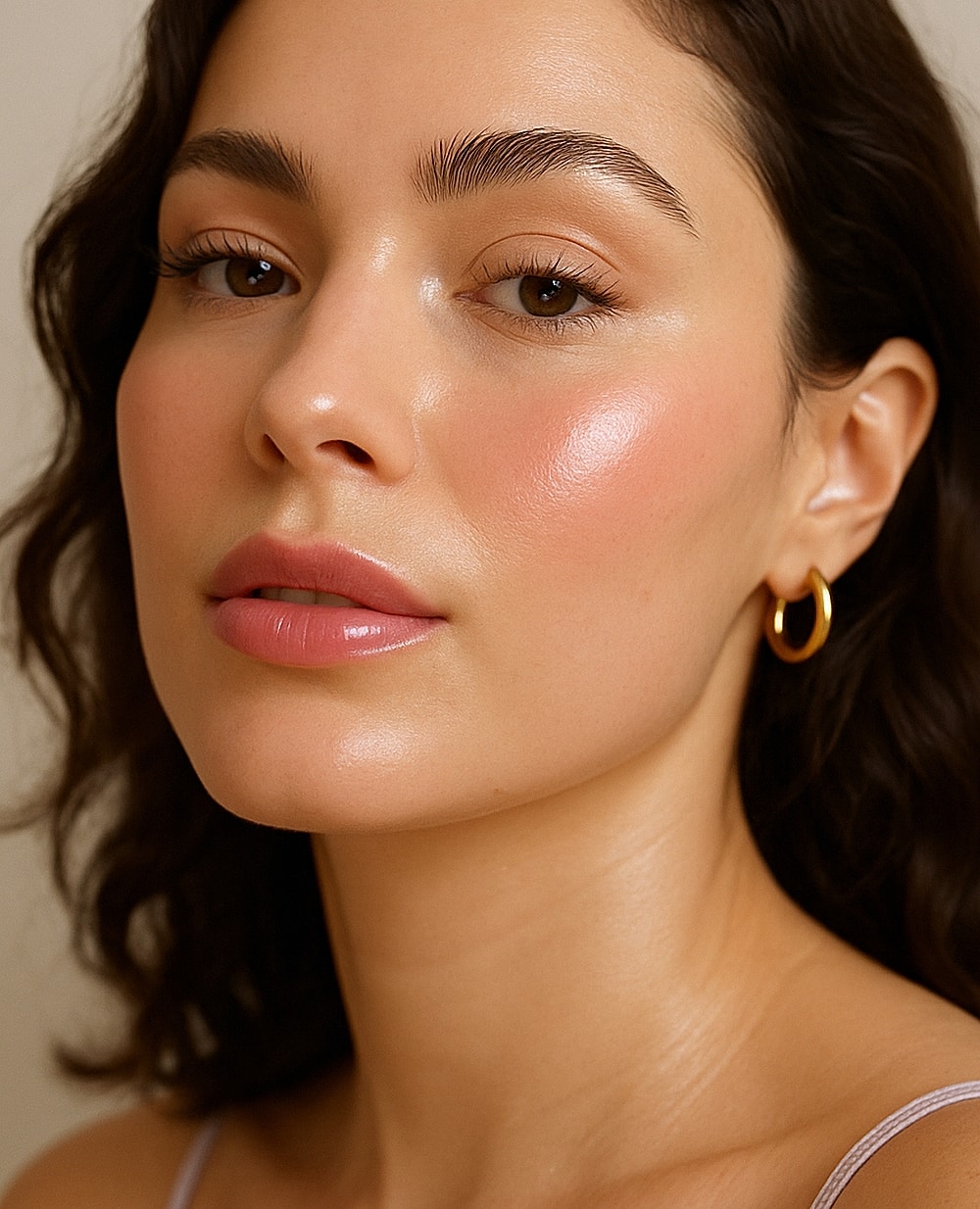 Close-up of a woman with natural makeup.